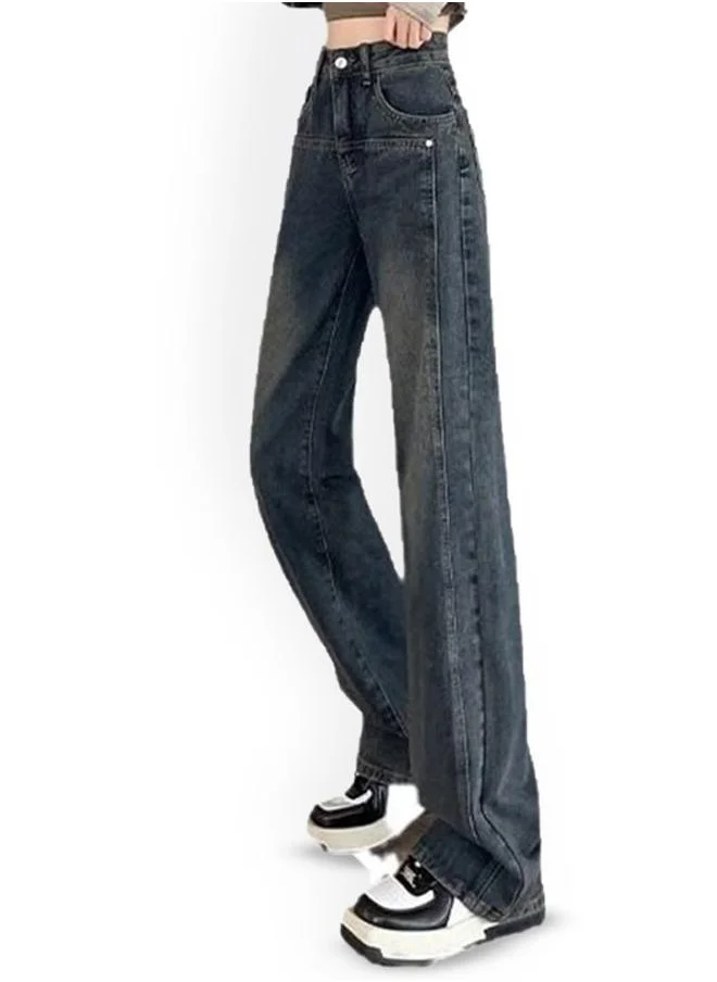 يونيكي Grey Cotton Straight Fit High-Rise Jeans