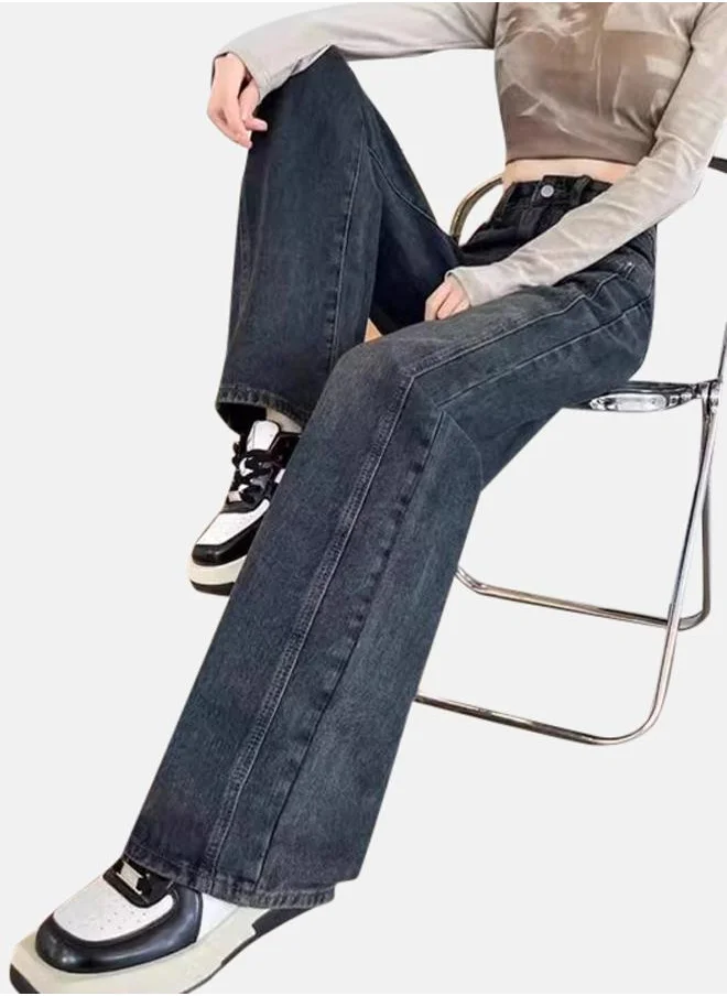 يونيكي Grey Cotton Straight Fit High-Rise Jeans
