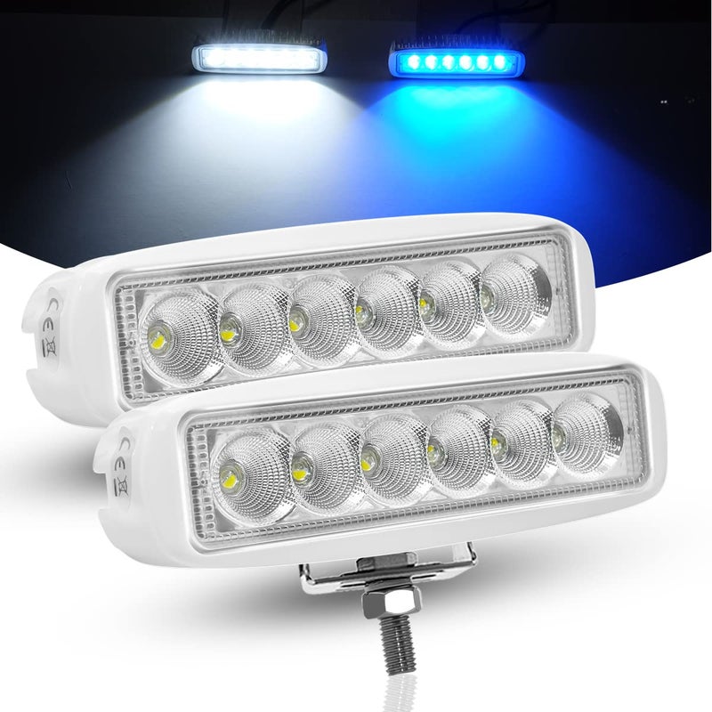 WFPOWER Boat Light 2 Pack, Blue and White Color 2 Mode LED Marine Spotlights Waterproof, 6 inch Deck Dock Flood Light for Boat Accessories Pontoon Fishing Truck SUV ATV 12V White - Image 1