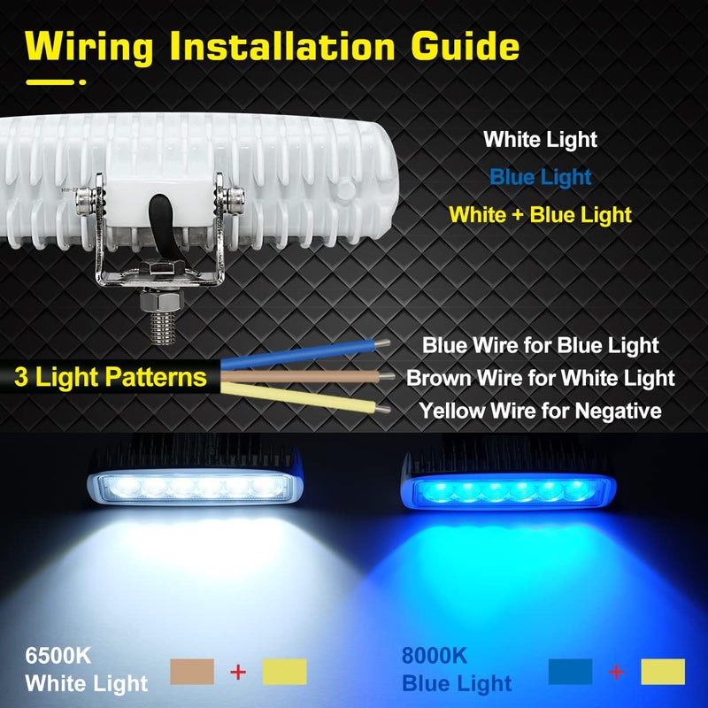 WFPOWER Boat Light 2 Pack, Blue and White Color 2 Mode LED Marine Spotlights Waterproof, 6 inch Deck Dock Flood Light for Boat Accessories Pontoon Fishing Truck SUV ATV 12V White - Image 4