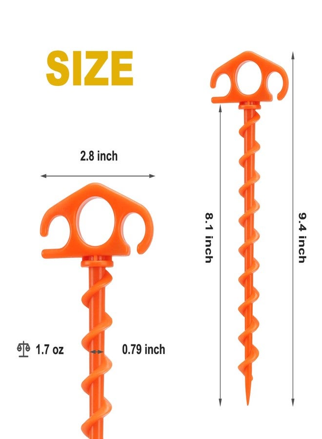 COBARYEN Tent Stakes Sand Stakes for Beach Tent Spiral Anchor Stakes 9.4 Inch Heavy Duty Screw Canopy Stakes for Camping, Hiking and More (6, Orange) - Image 2