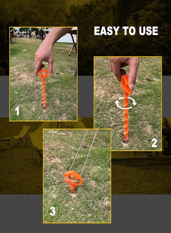 COBARYEN Tent Stakes Sand Stakes for Beach Tent Spiral Anchor Stakes 9.4 Inch Heavy Duty Screw Canopy Stakes for Camping, Hiking and More (6, Orange) - Image 4