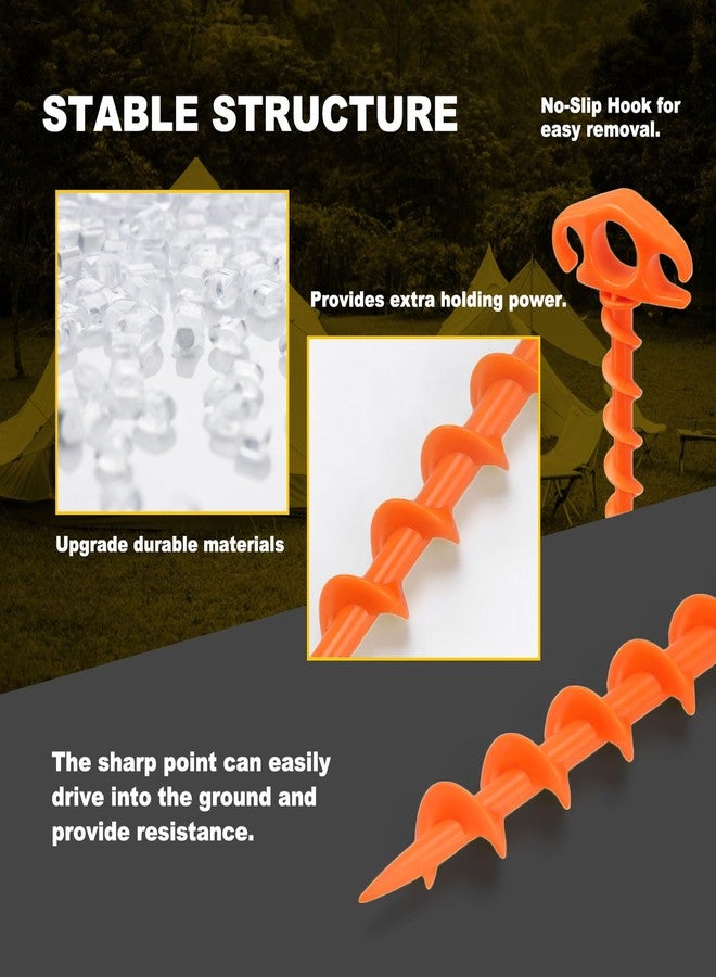 COBARYEN Tent Stakes Sand Stakes for Beach Tent Spiral Anchor Stakes 9.4 Inch Heavy Duty Screw Canopy Stakes for Camping, Hiking and More (6, Orange) - Image 3