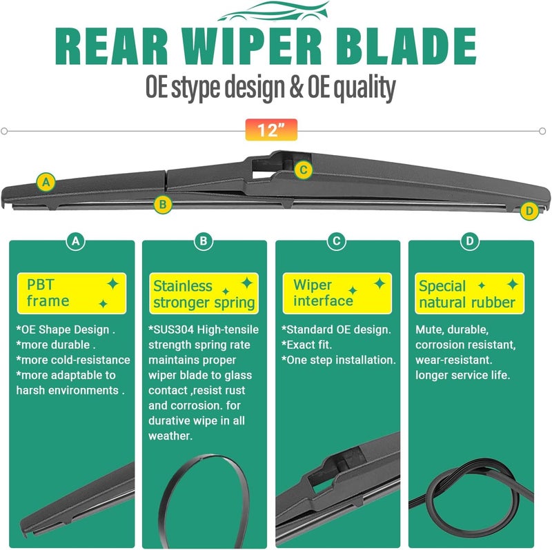 WINDSMILE 26" 22" 12" Windshield Wiper Blades Replacement for Toyota Venza 2009 2010 2011 2012 2013 2014 2015 2016 Premium All Weather Front Rear Wipers Set - OEM Quality (Pack of 3) - Image 4