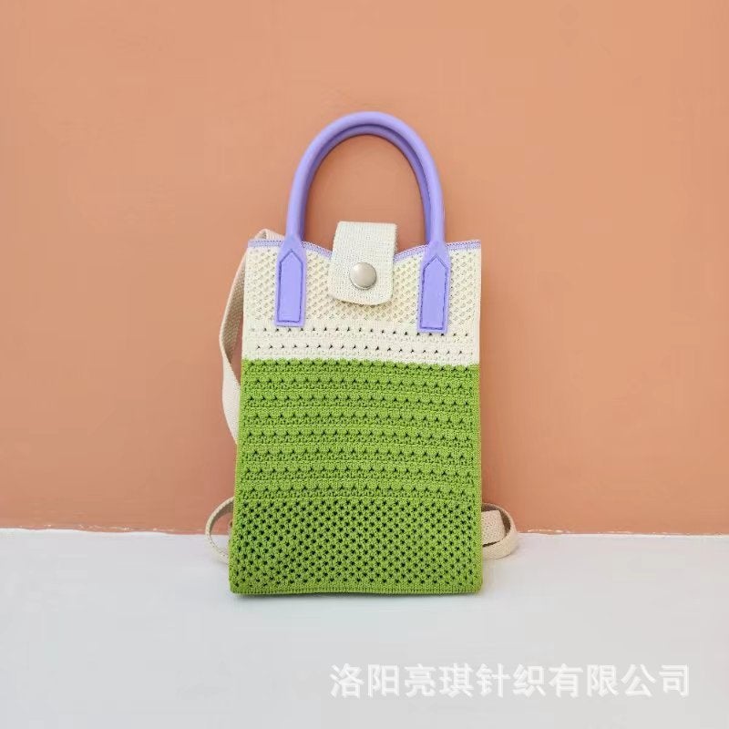 New Mobile Phone Bag Knitted Hollow Stripe Color Matching Ethnic Casual Fashion Casual All-Match Daily Commuter Mobile Phone - Image 1