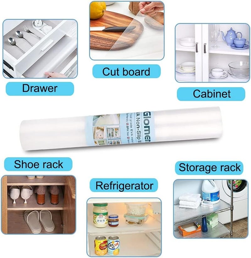 Glomen Shelf Liner, Non-Slip Cabinet Liner, Washable Oil-Proof for Kitchen Cabinet, Shelves, Refrigerator, Storage, Desks, 12 Inches x 20 FT, Non Adhesive Drawers - Image 4