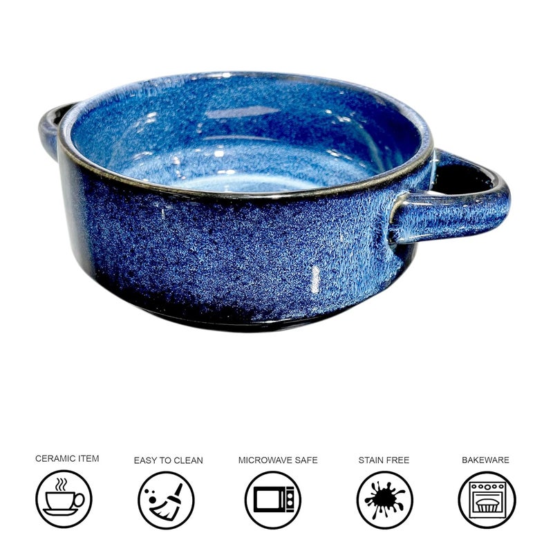Lemon Tree Ceramic Stoneware Double Handle Small Serving Bowl Bowl for Serving Starters and Snacks Microwave and Dishwasher Safe Bowl 500ML Set of 1 Blue - Image 4