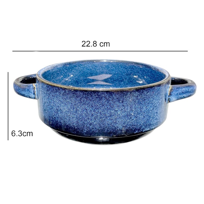 Lemon Tree Ceramic Stoneware Double Handle Small Serving Bowl Bowl for Serving Starters and Snacks Microwave and Dishwasher Safe Bowl 500ML Set of 1 Blue - Image 3