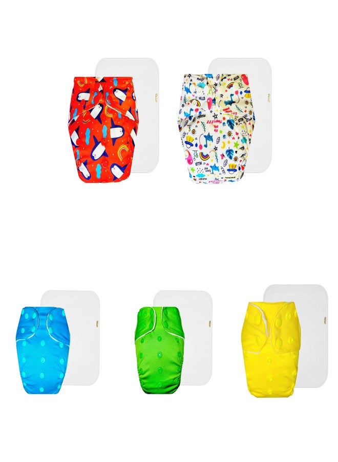 Dumbledo Premium Cloth Diaper with Cotton Insert (Pack of 5) | Hypoallergenic | Breathable | Quick Dry | Everyday Diapering Essential | 3 Months - 3 Years | Unisex Baby - Image 1