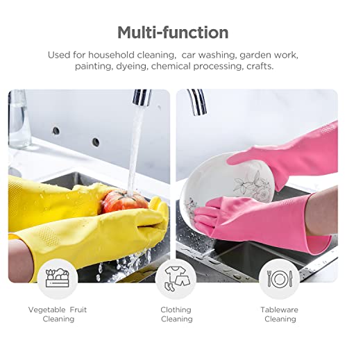 IUCGE Rubber gloves dishwashing 4 Pairs for Kitchen,Cleaning gloves for household Reuseable.(Large,Pink+Yellow) - Image 3