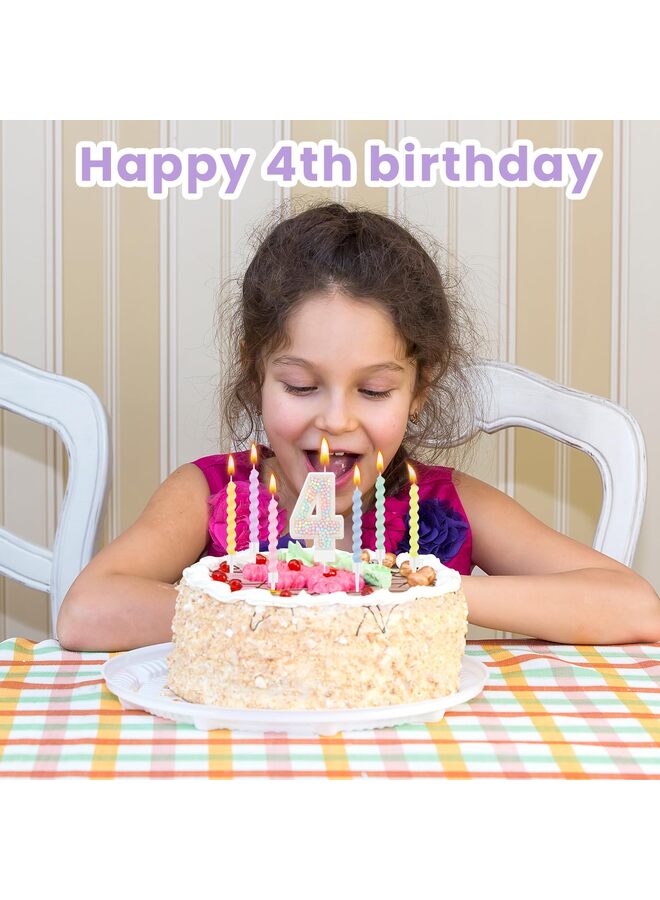 LAMAY Number 4 Birthday Candle with 12 Pcs Spiral Candles for Girls Macaron Pastel Rainbow Unicorn Pink Cake Topper for Sweet Theme Party Decoration - Image 5