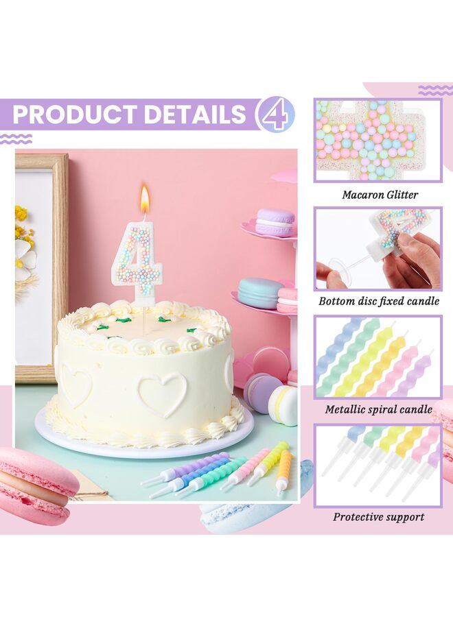 LAMAY Number 4 Birthday Candle with 12 Pcs Spiral Candles for Girls Macaron Pastel Rainbow Unicorn Pink Cake Topper for Sweet Theme Party Decoration - Image 3