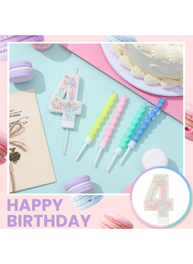 LAMAY Number 4 Birthday Candle with 12 Pcs Spiral Candles for Girls Macaron Pastel Rainbow Unicorn Pink Cake Topper for Sweet Theme Party Decoration - Image 4
