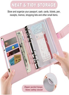 ZCM-HAPPY A6 Loose Leaf Folder Hand Account Book Macaron Notebook Leather PU 6 Hole Loose Leaf Book Cash Budget Book Pink Journal Notebook Diary Writing Pads Notebooks Student Planner Stationery Supplies Budget Planner Creative Writing Journal  - Image 4