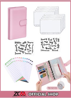 ZCM-HAPPY A6 Loose Leaf Folder Hand Account Book Macaron Notebook Leather PU 6 Hole Loose Leaf Book Cash Budget Book Pink Journal Notebook Diary Writing Pads Notebooks Student Planner Stationery Supplies Budget Planner Creative Writing Journal  - Image 1