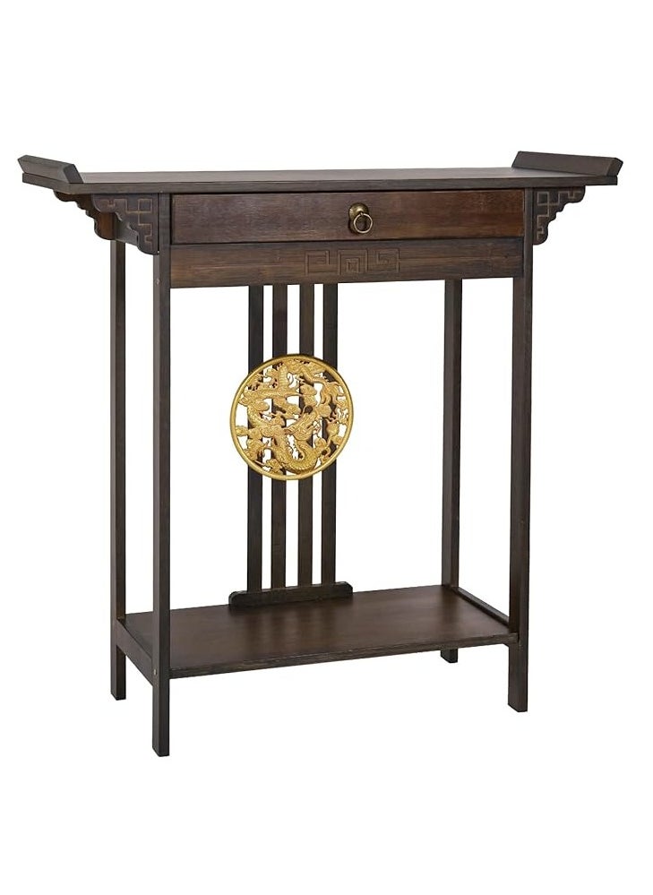 Generic Narrow Wooden Console Table with Drawer 82 x 32 x 82 cm Chinese Japanese Style for Hallway Living Room Entrance  - Image 1