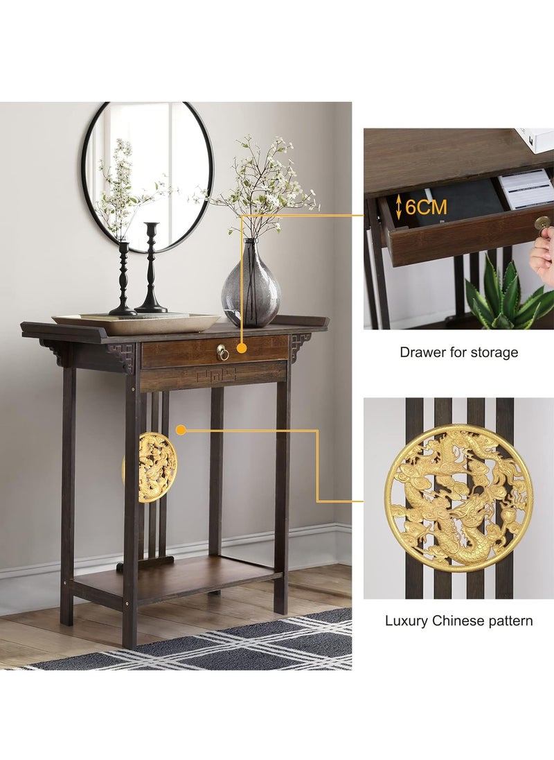 Generic Narrow Wooden Console Table with Drawer 82 x 32 x 82 cm Chinese Japanese Style for Hallway Living Room Entrance  - Image 5