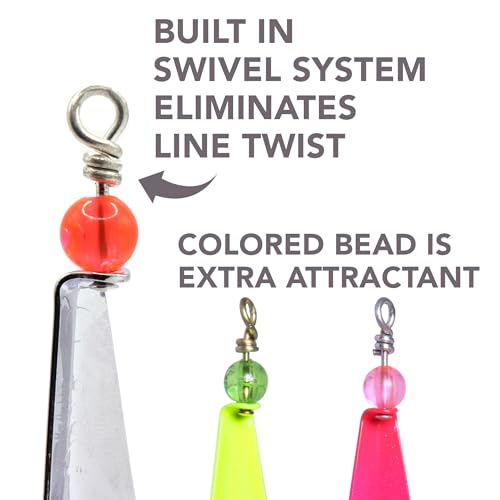 Clarkspoon Size 0, Three Pack Trolling Spoons: Chrome Hammered Scale Finish, Chartreuse, Pink - Image 3