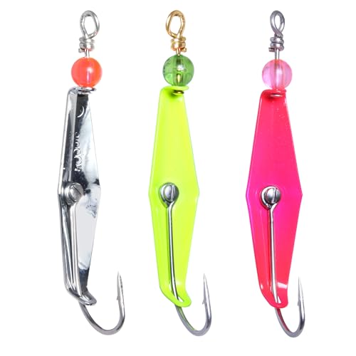 Clarkspoon Size 0, Three Pack Trolling Spoons: Chrome Hammered Scale Finish, Chartreuse, Pink - Image 2