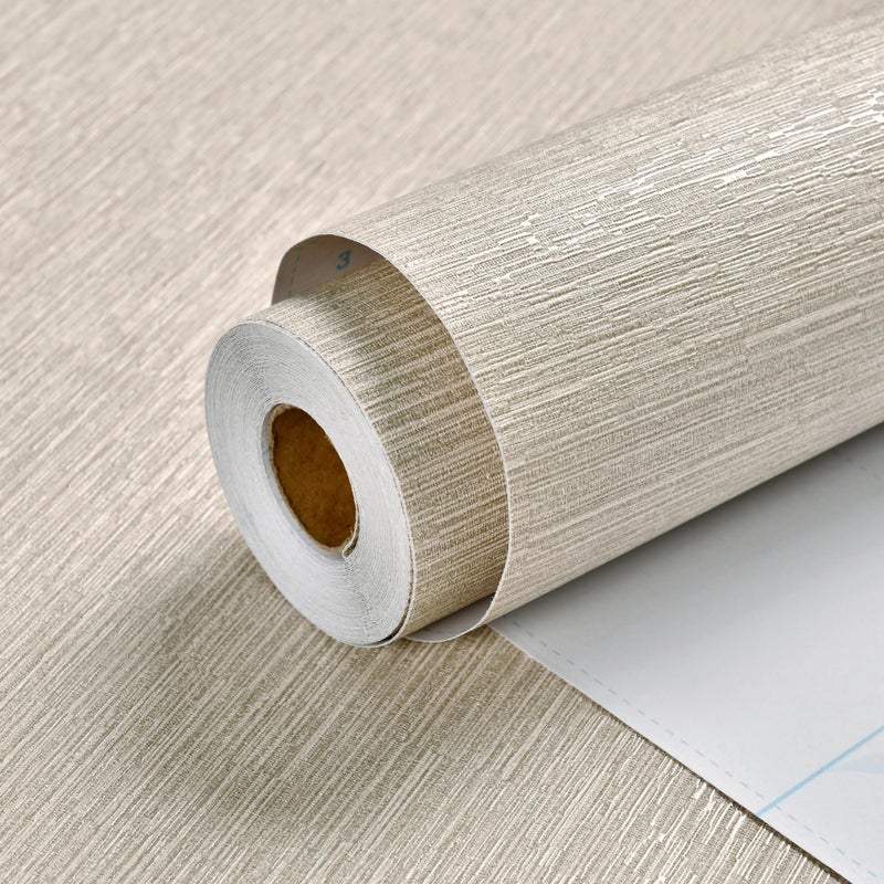 Haimin Grasscloth Wallpaper Peel and Stick 20.9in X 393in Fabric Contact Paper Wall Paper Textured Wallpaper Horizontal Stripes Look Self-Adhesive Thick Vinyl Embossed (Beige) - Image 1