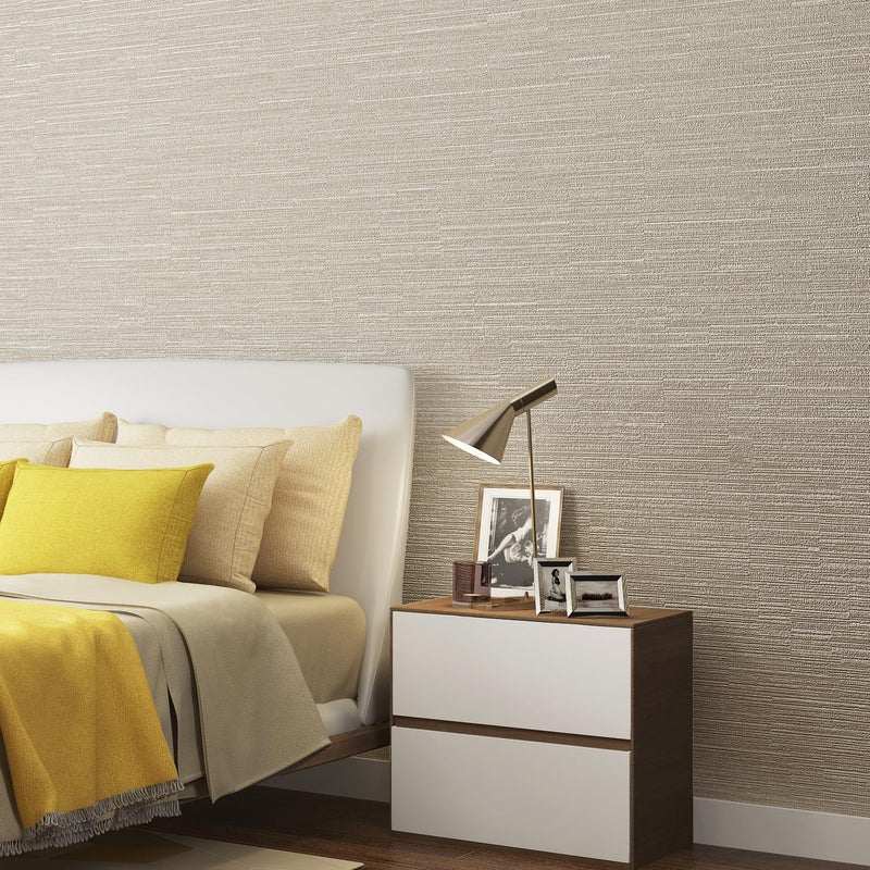 Haimin Grasscloth Wallpaper Peel and Stick 20.9in X 393in Fabric Contact Paper Wall Paper Textured Wallpaper Horizontal Stripes Look Self-Adhesive Thick Vinyl Embossed (Beige) - Image 2
