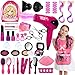 Mastom Hair Salon Toys for Girls 36PCS Kids Pretend Play Makeup Sets Dress Up Beauty Hair Stylist Toy Kit with Barber Apron Hair Dryer Curling Iron Mirror Scissors and Styling Accessories - Image 3