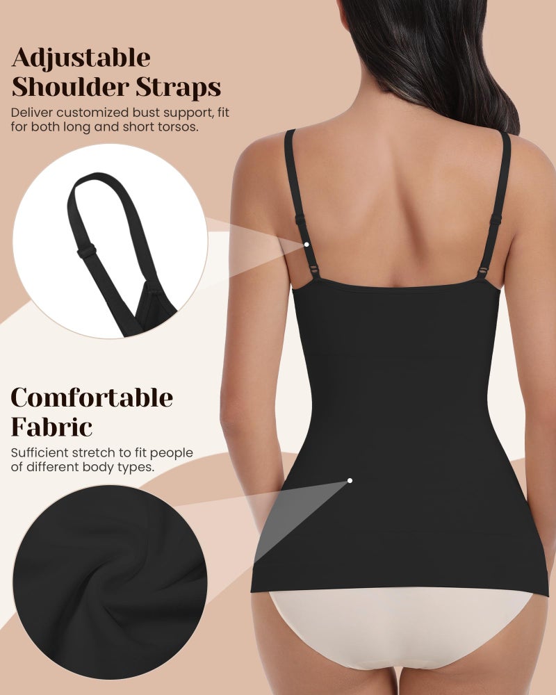 EUYZOU Womens Tummy Control Shapewear Tank Tops Seamless V-Neck Compression Tank Tops Body Shaper Camisole, Black L - Image 3