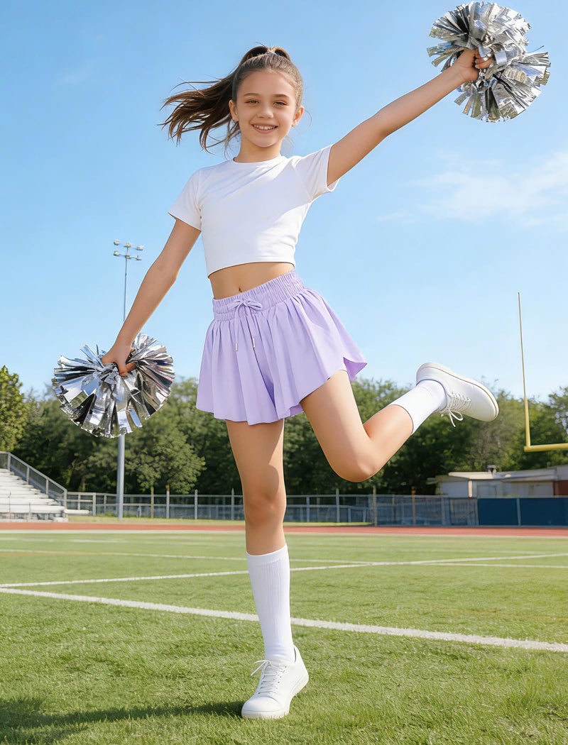 EXARUS 3 Pack Girls Shorts Butterfly Flowy Athletic Skort Dance Cheer Outfits Teen Running Skirts Preppy Tennis 2 in 1 Flutter Gym Kids Tween Clothes Hot Pink Blue Purple 8Y - Image 3