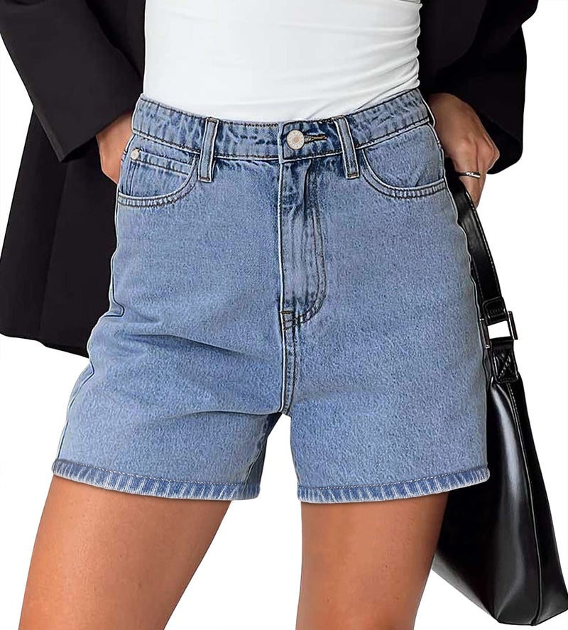 CHICZONE Mid-High Waisted Jean Shorts Womens Casual Summer Denim Shorts Stretchy Short Jeans Blue M - Image 2