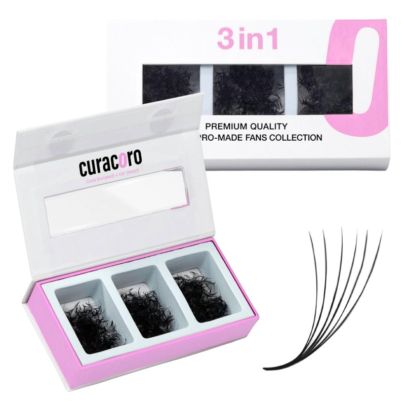 Curacoro Promade Mix 750 Fans - Handmade Volume Eyelashes, Multi Selections From 5D To 12D, C CC D Curl, Thickness 0.03~0.1 mm, 9-18mm Length, Long Lasting & Easy Application (12D 0.03 D, 11-12-13mm) - Image 1