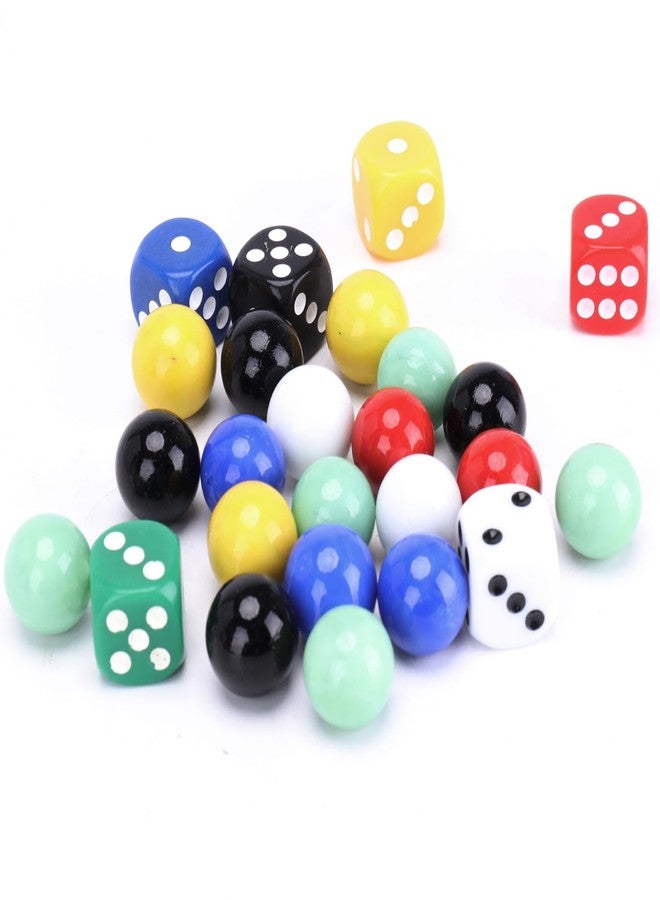 DODHEG 60 Pcs Glass Marbles, Bulk Marbles, for Various Marble Games 0.63 inch, with 6 Pcs 6 Sided Dice Multicolor. - Image 1