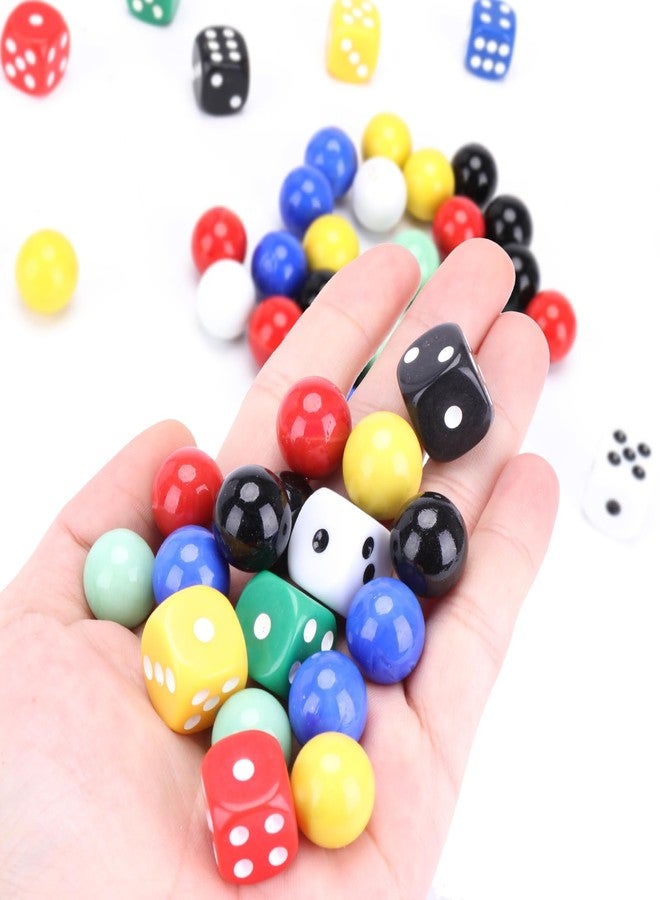 DODHEG 60 Pcs Glass Marbles, Bulk Marbles, for Various Marble Games 0.63 inch, with 6 Pcs 6 Sided Dice Multicolor. - Image 3
