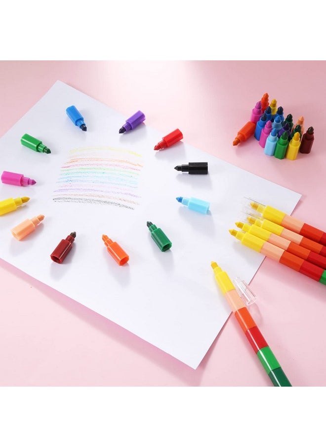Leinuosen Stacking Crayons Stackable Buildable Crayons Colorful Crayon For School Office Supplies, 12 Colors (24 Pieces) 