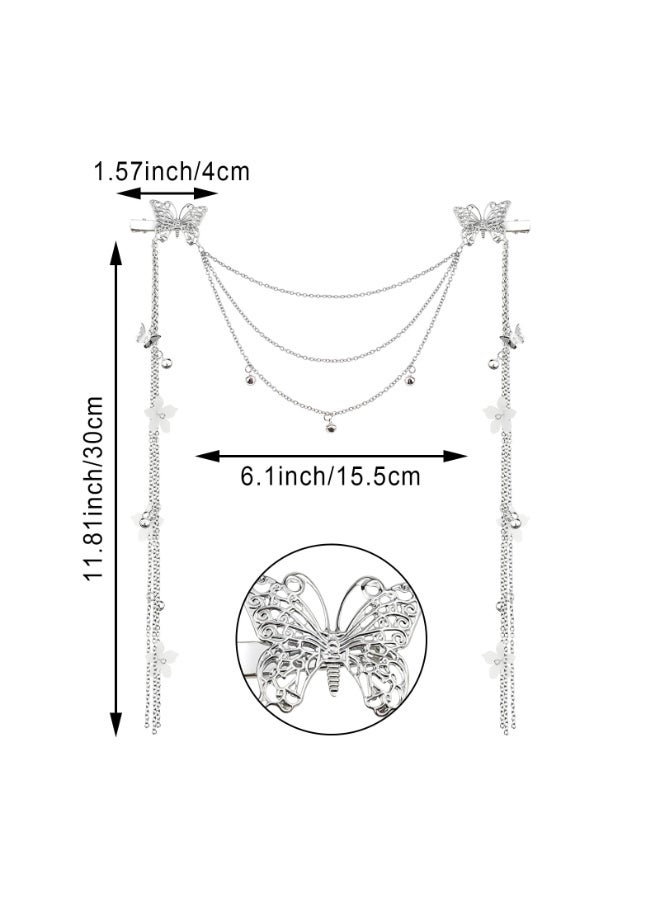 طوق رأس فضي مزين بفراشة وزهرة، قطعة واحدة، بتصميم بوهيمي، مزين بشرابة، مناسب للنساء، مع أقراط صناعية مرصعة بأحجار الراين اللامعة، إكسسوارات شعر للنساء والفتيات. - Image 2