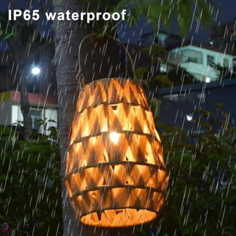 Outdoor Solar Lantern, LED Waterproof Rattan Lamp with Twine Handle, Handmade Bamboo Solar Light for Diwali, Ramadan, Garden, Yard, Patio, Tree, Pathway, and Home Decoration, Wooden Color - Image 4