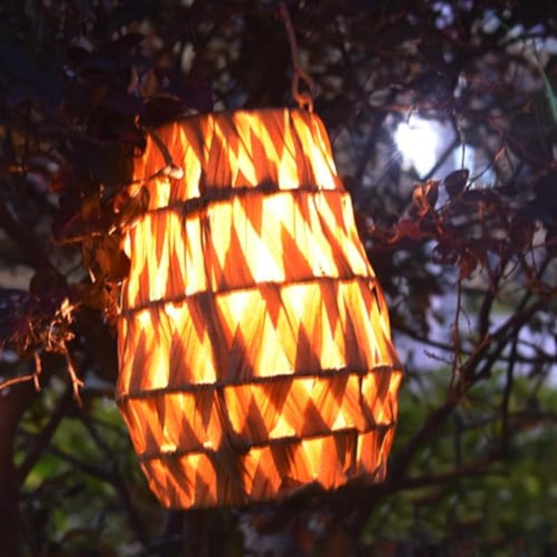 Outdoor Solar Lantern, LED Waterproof Rattan Lamp with Twine Handle, Handmade Bamboo Solar Light for Diwali, Ramadan, Garden, Yard, Patio, Tree, Pathway, and Home Decoration, Wooden Color - Image 5