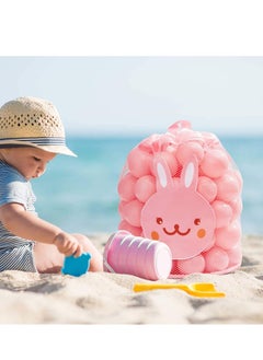 SYOSI Mesh Beach Toy Bag, Durable Sand Away Drawstring Beach Backpack Swim and Pool Toys Balls Storage Bags Tote Packs for Kids Storage Shell Toys Bags, Pink  - Image 2