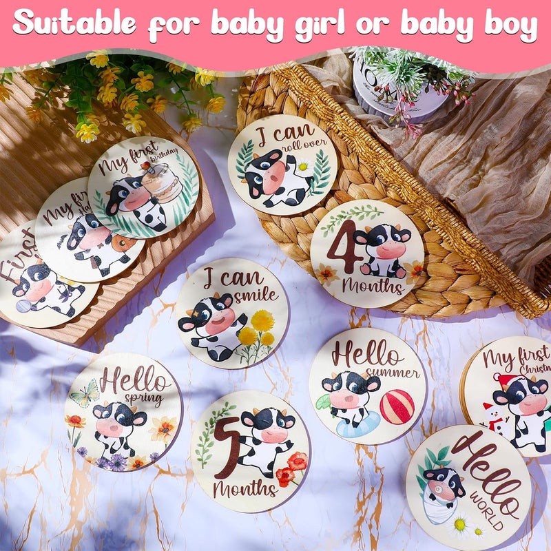 Al Raied ARS® 16 Pieces Wooden Baby Monthly Milestone Cards - Double Sided Milestone Marker Discs for Newborn Photo Props - Image 4