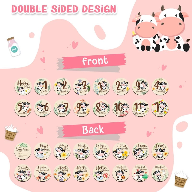 Al Raied ARS® 16 Pieces Wooden Baby Monthly Milestone Cards - Double Sided Milestone Marker Discs for Newborn Photo Props - Image 3