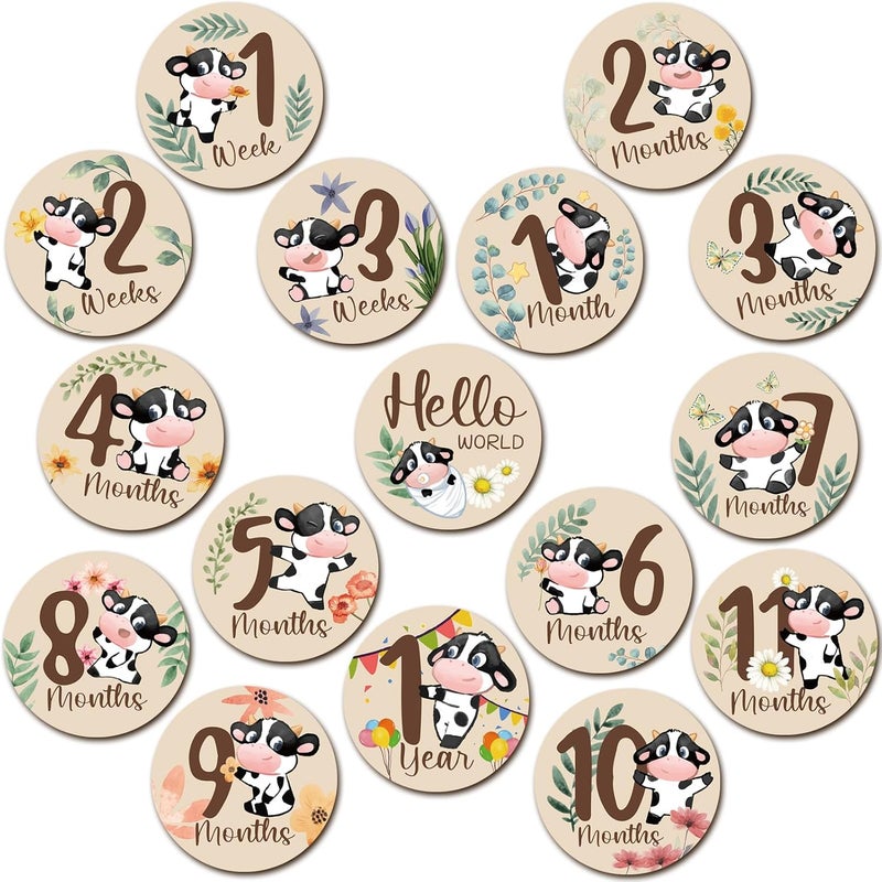Al Raied ARS® 16 Pieces Wooden Baby Monthly Milestone Cards - Double Sided Milestone Marker Discs for Newborn Photo Props - Image 1