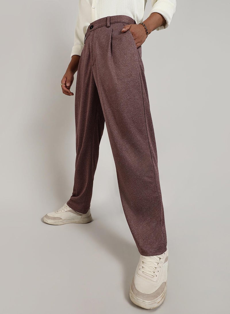 Campus Sutra Campus Sutra Men's Chocolate Brown Tailored Heathered Trousers For Casual Wear | Tailored-Fit | Mid-Rise | Button Closure | Trousers Crafted With Comfort Fit For Everyday Wear  - Image 3