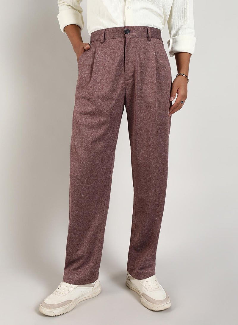 Campus Sutra Campus Sutra Men's Chocolate Brown Tailored Heathered Trousers For Casual Wear | Tailored-Fit | Mid-Rise | Button Closure | Trousers Crafted With Comfort Fit For Everyday Wear  - Image 2