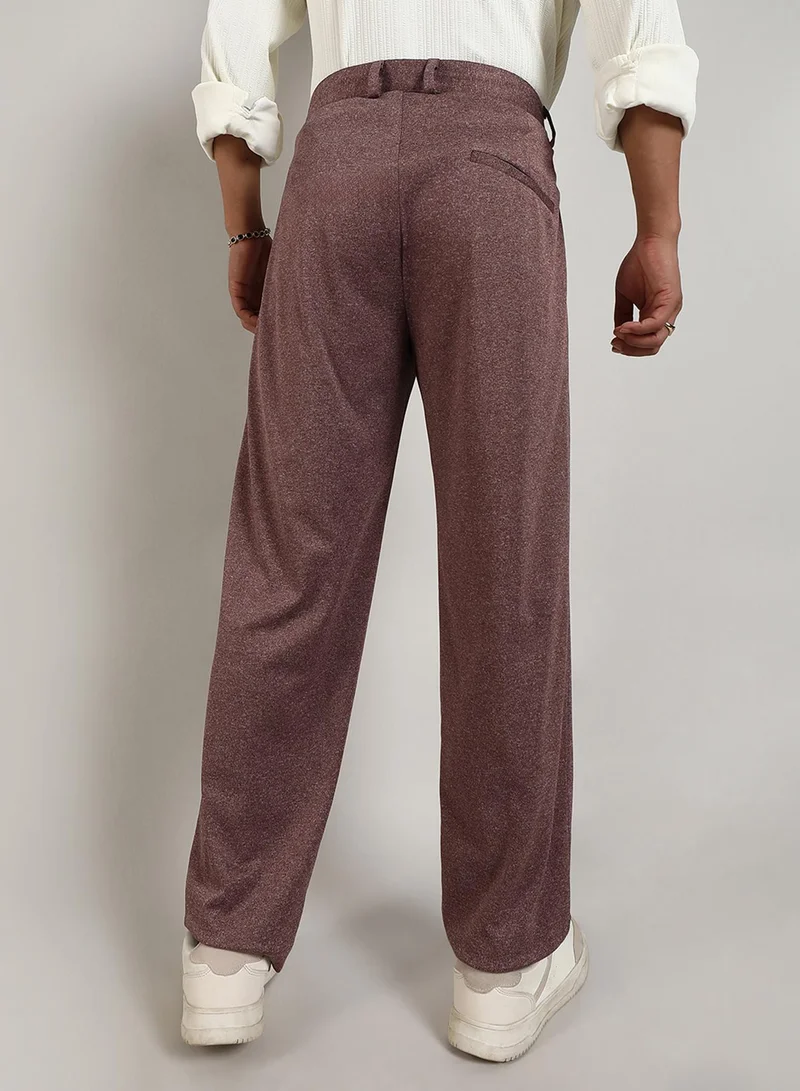 Campus Sutra Campus Sutra Men's Chocolate Brown Tailored Heathered Trousers For Casual Wear | Tailored-Fit | Mid-Rise | Button Closure | Trousers Crafted With Comfort Fit For Everyday Wear