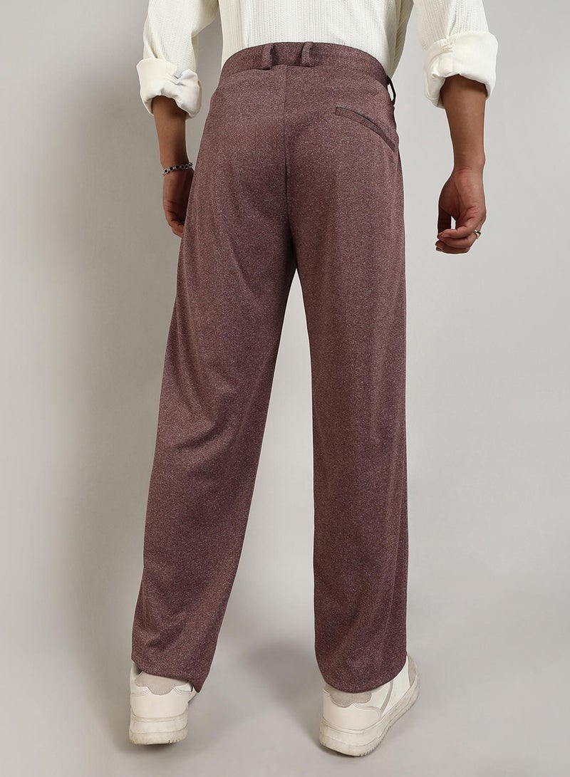 Campus Sutra Campus Sutra Men's Chocolate Brown Tailored Heathered Trousers For Casual Wear | Tailored-Fit | Mid-Rise | Button Closure | Trousers Crafted With Comfort Fit For Everyday Wear  - Image 5
