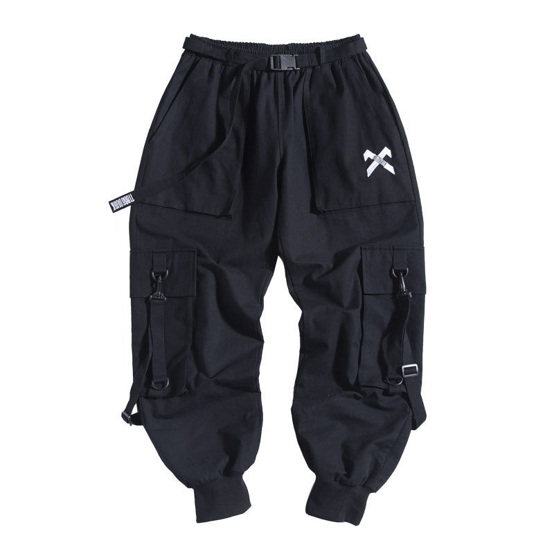 Generic Xiaobin Guochao Multi-Pocket Crane Pants Mens Loose Hip-Hop Trendy Brand Functional Style Airband Trousers Airmen Trendy Pants Black 