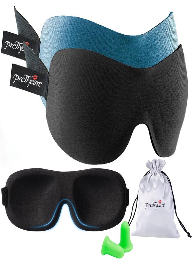 PrettyCare 3D Sleep Mask 2 Pack,Eye Mask for Side Sleeper 3D Contoured Sleeping Mask Blackout Out for Men- Blindfold Airplane with Ear Plugs, Night Masks with Travel Bag (Black&Blue) - Image 1