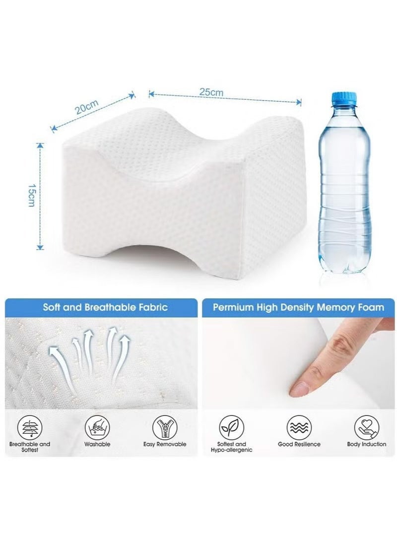 ELTRAZONE Knee Pillow for Side Sleepers – Contoured Orthopedic Leg Support Cushion for Back, Hip, Sciatica & Pregnancy Pain Relief – High-Density Memory Foam Wedge Pillow with Removable Washable Cooling Cover – Comfortable Sleep Aid in White - Image 3