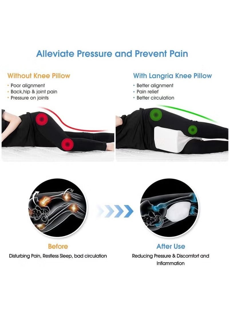 ELTRAZONE Knee Pillow for Side Sleepers – Contoured Orthopedic Leg Support Cushion for Back, Hip, Sciatica & Pregnancy Pain Relief – High-Density Memory Foam Wedge Pillow with Removable Washable Cooling Cover – Comfortable Sleep Aid in White - Image 4