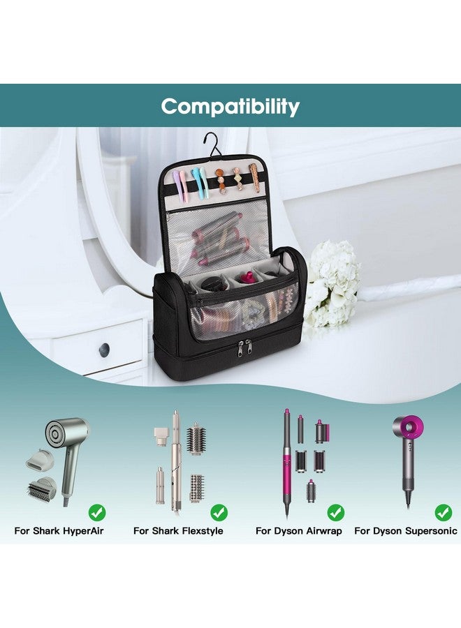 سيثون حقيبة سفر مزدوجة الطبقات من SITHON لحمل مجفف الشعر Dyson Airwrap Styler/Shark Speedstyle Flexstyle، حقيبة تنظيم تخزين معلقة مقاومة للماء بسعة كبيرة لـ Dyson Supersonic (حقيبة فقط) (أسود) - Image 2