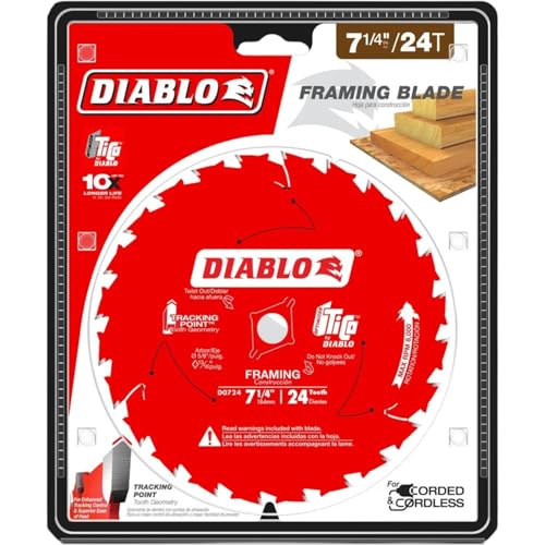 Diablo Framing Saw Blade for Wood - 7-1/4" x 24-Tooth, Thin Kerf, Anti-Vibration, Long Life for Framing & Pressure-Treated Wood, Tracking Point Tooth Design - Pack of 10 - D0724A - Image 3